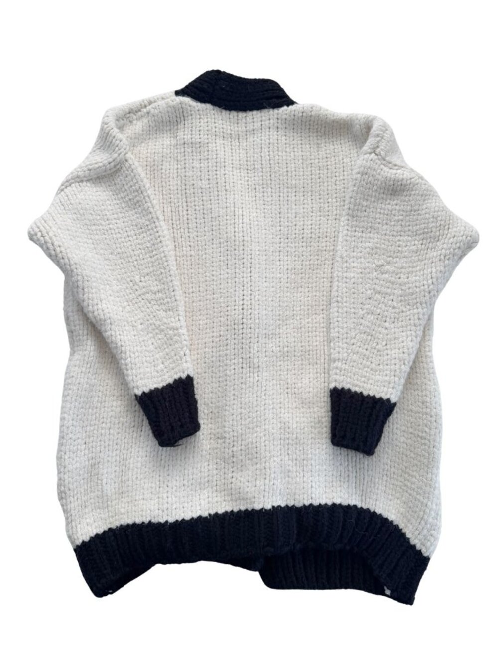 ZARA Chunky Oversized Knit Cardigan White Black Contrast Trim - Picture 7 of 13